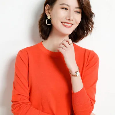 Dames Trui Merino Wol O-Hals Pullover Lange Mouwen 19