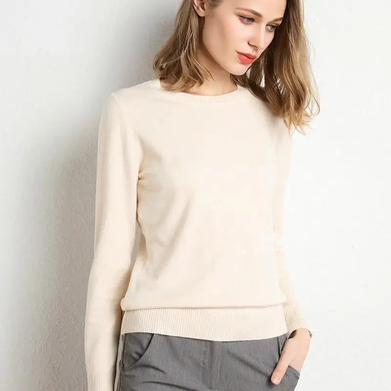Dames Trui Merino Wol O-Hals Pullover Lange Mouwen 2