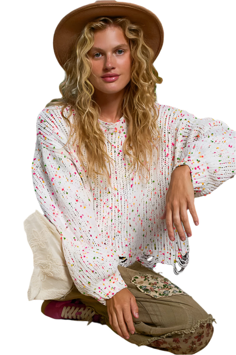 Dames Trui Met Ronde Halslijn en Franje 0