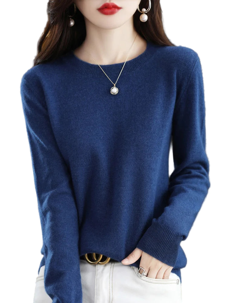 Dames Trui O-Hals 100% Merino Wol Normale Pasvorm Lange Mouwen 0