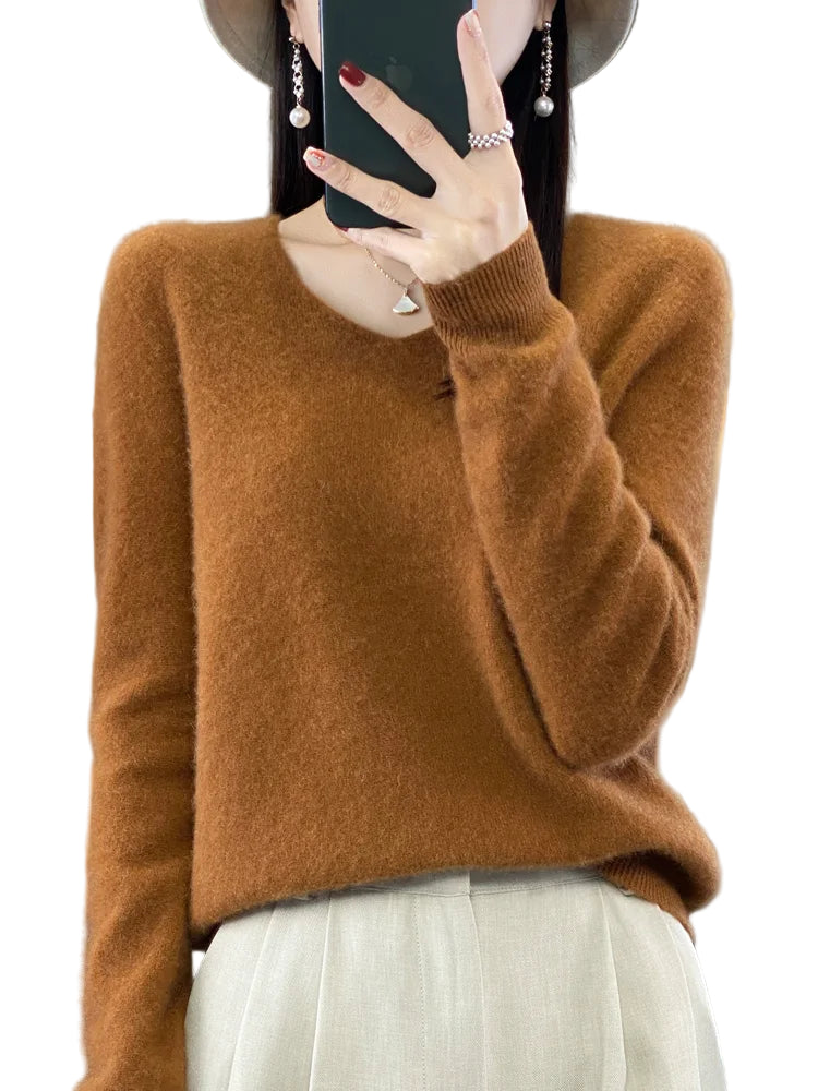 Dames Trui V-Hals Merino Wol Lange Mouwen 6