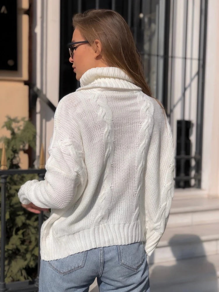 Dames Trui van Wolmix met Chunky Col en Kabelbreisel 0