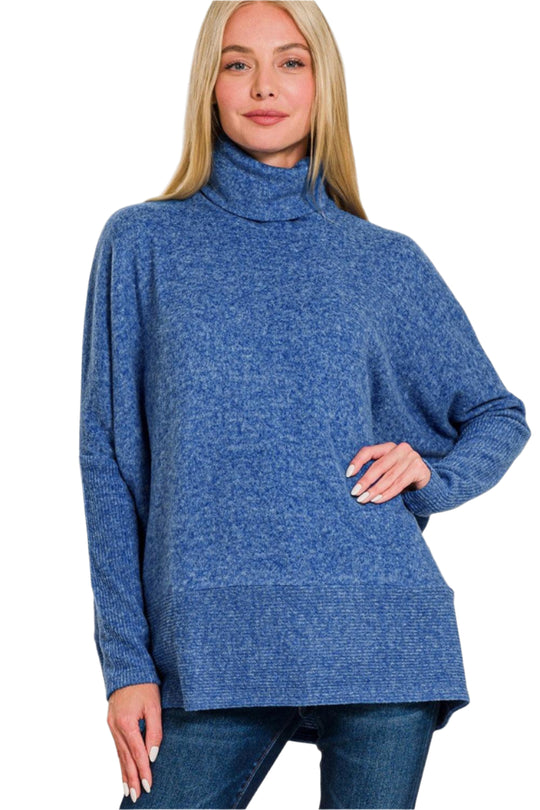 Dames Turtleneck Sweater Melange Hacci Blauw 0