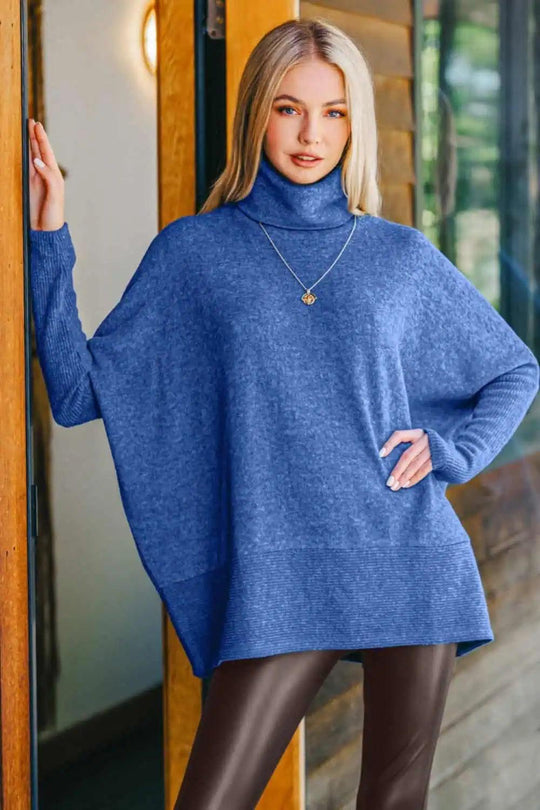Dames Turtleneck Sweater Melange Hacci Blauw 2