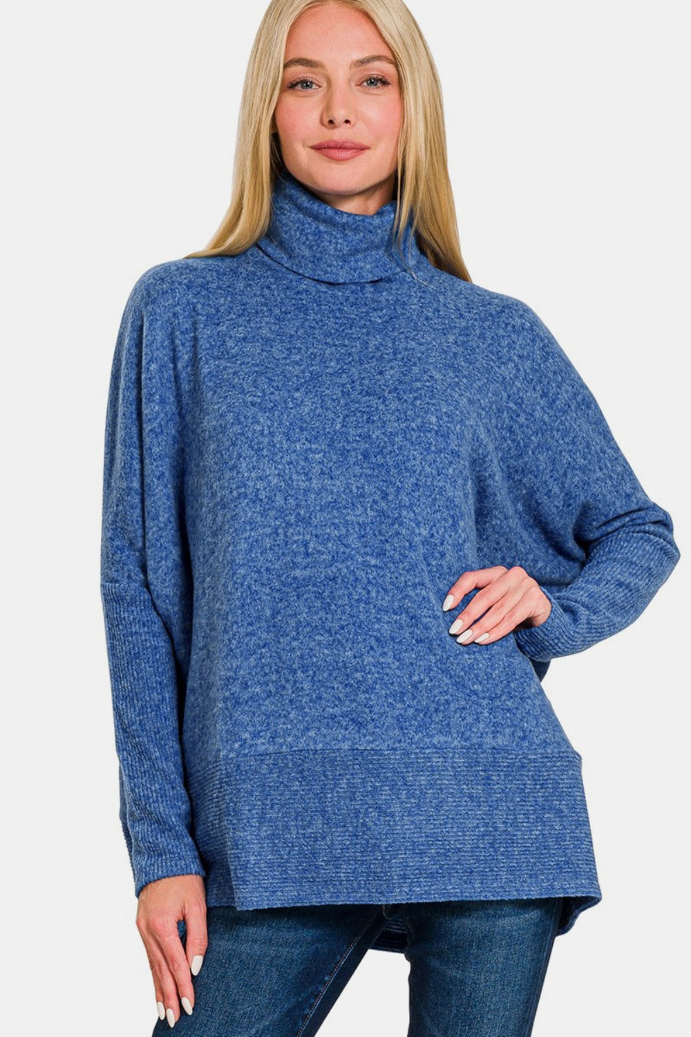 Dames Turtleneck Sweater Melange Hacci Blauw 6