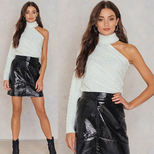 Dames Turtleneck Trui Katoenmix Kabelbrei Off-Shoulder 1