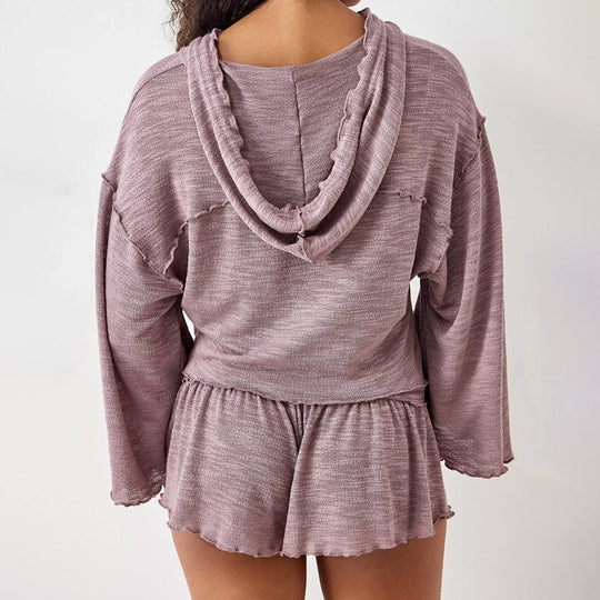 Dames Twee-Piece Set Cropped Lange Mouwen Top Hoge Taille Vloeiende Shorts 3