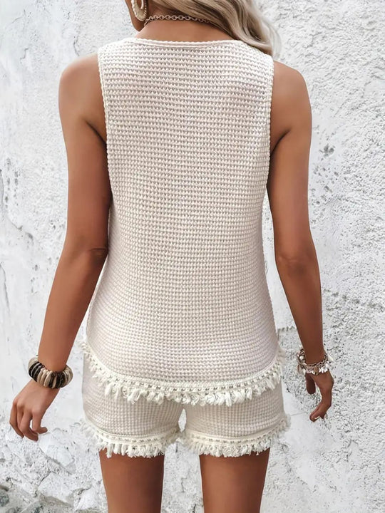 Dames Tweedelige Set Ronde Hals Comfortabele Polyester Tanktop en Shorts 5