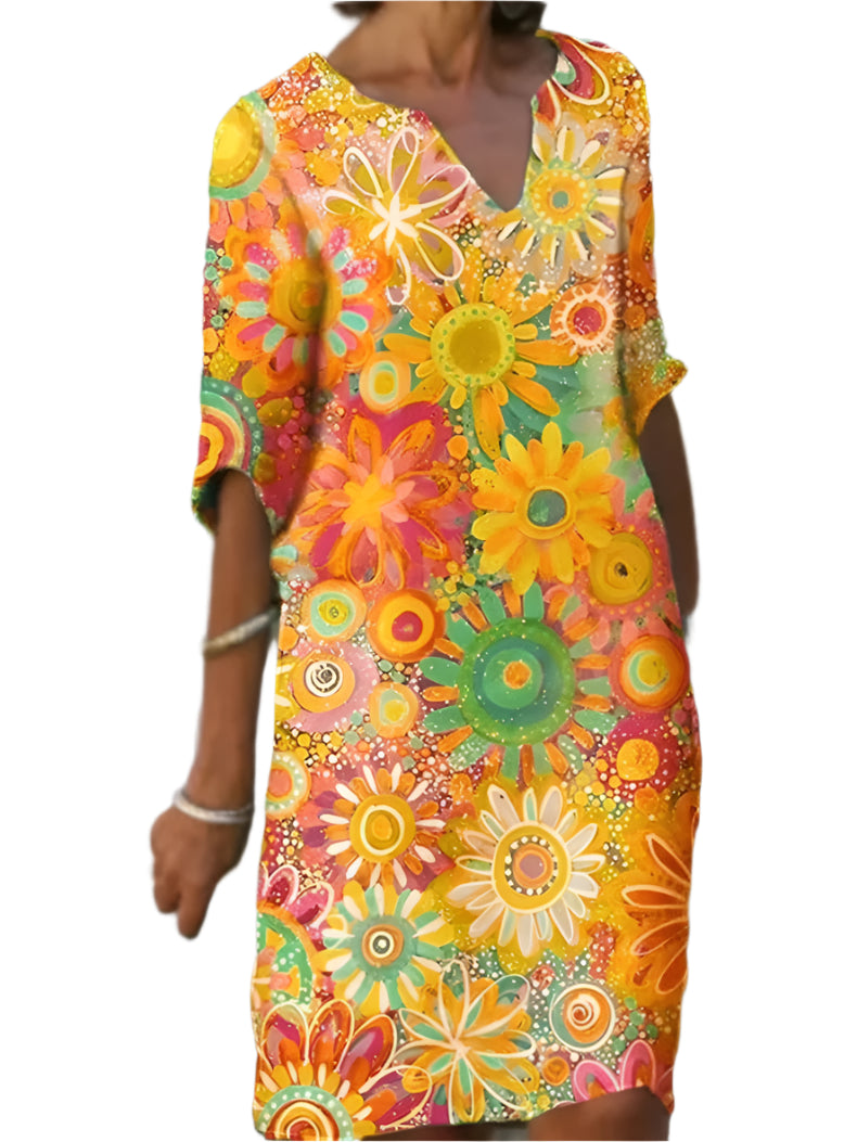 Dames V-Ausschnitt Jurk Bloemendessin Casual Zomer Kleding 0
