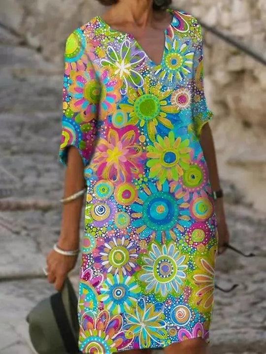 Dames V-Ausschnitt Jurk Bloemendessin Casual Zomer Kleding 1