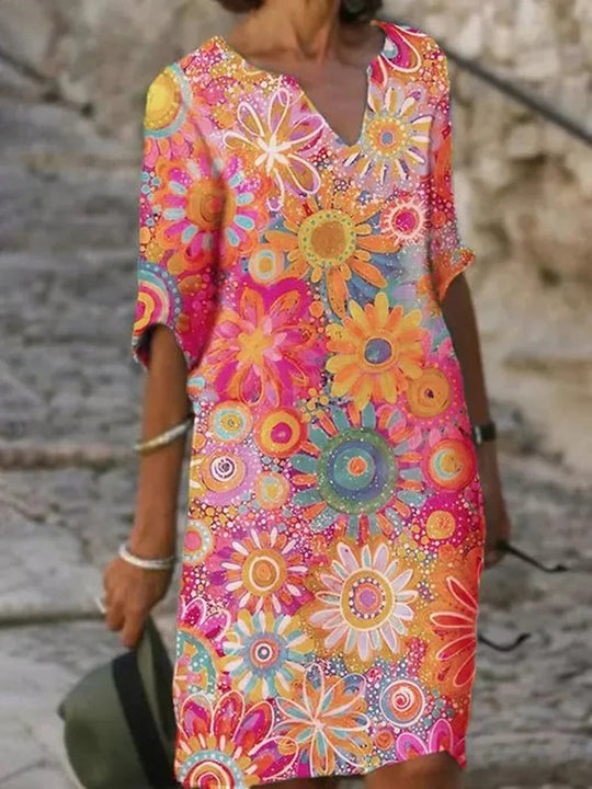 Dames V-Ausschnitt Jurk Bloemendessin Casual Zomer Kleding 2
