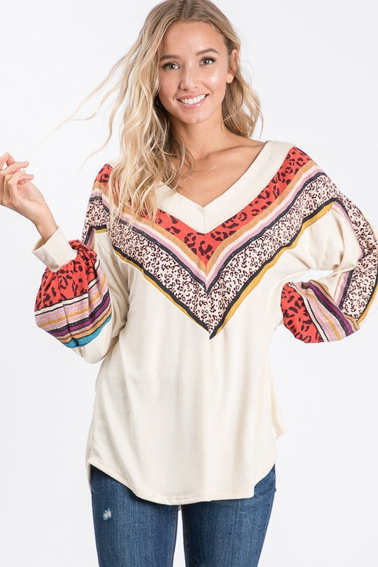 Dames V-Hals Blouse Met Bisschopsmouwen 3