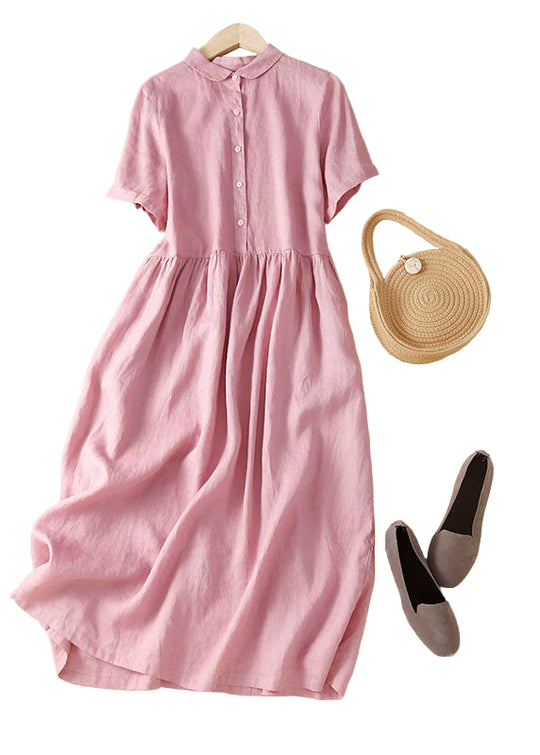 Dames Vakantiejurk met Peter Pan Kraag en Korte Mouwen 0