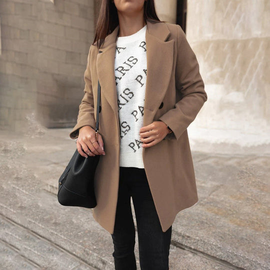 Dames Varm en Comfortabele Frakke met Dubbele Rijen Knappen 7