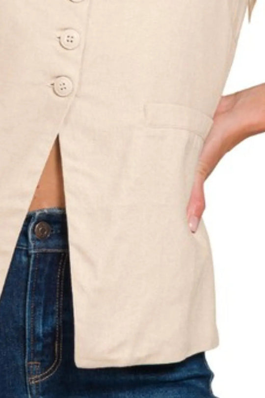 Dames Vest Met 4 Knopen En Tie-Back Van Linnen 2