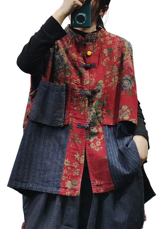 Dames Vest zonder Mouwen met Opstaande Kraag en Patchwork Print 0