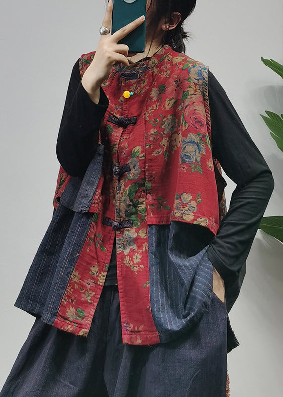 Dames Vest zonder Mouwen met Opstaande Kraag en Patchwork Print 1