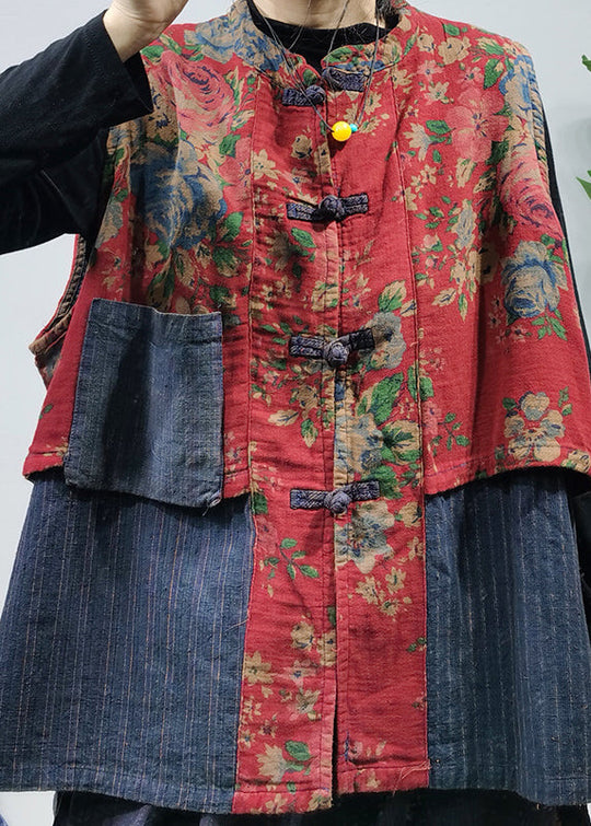 Dames Vest zonder Mouwen met Opstaande Kraag en Patchwork Print 2