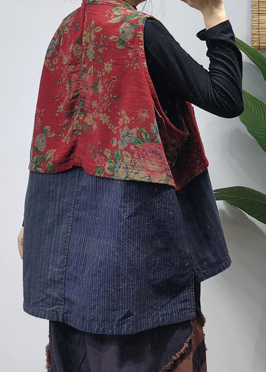 Dames Vest zonder Mouwen met Opstaande Kraag en Patchwork Print 3
