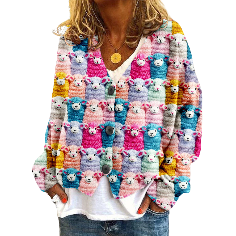 Dames Vintage Sweater met Fåremønster en V-hals 0