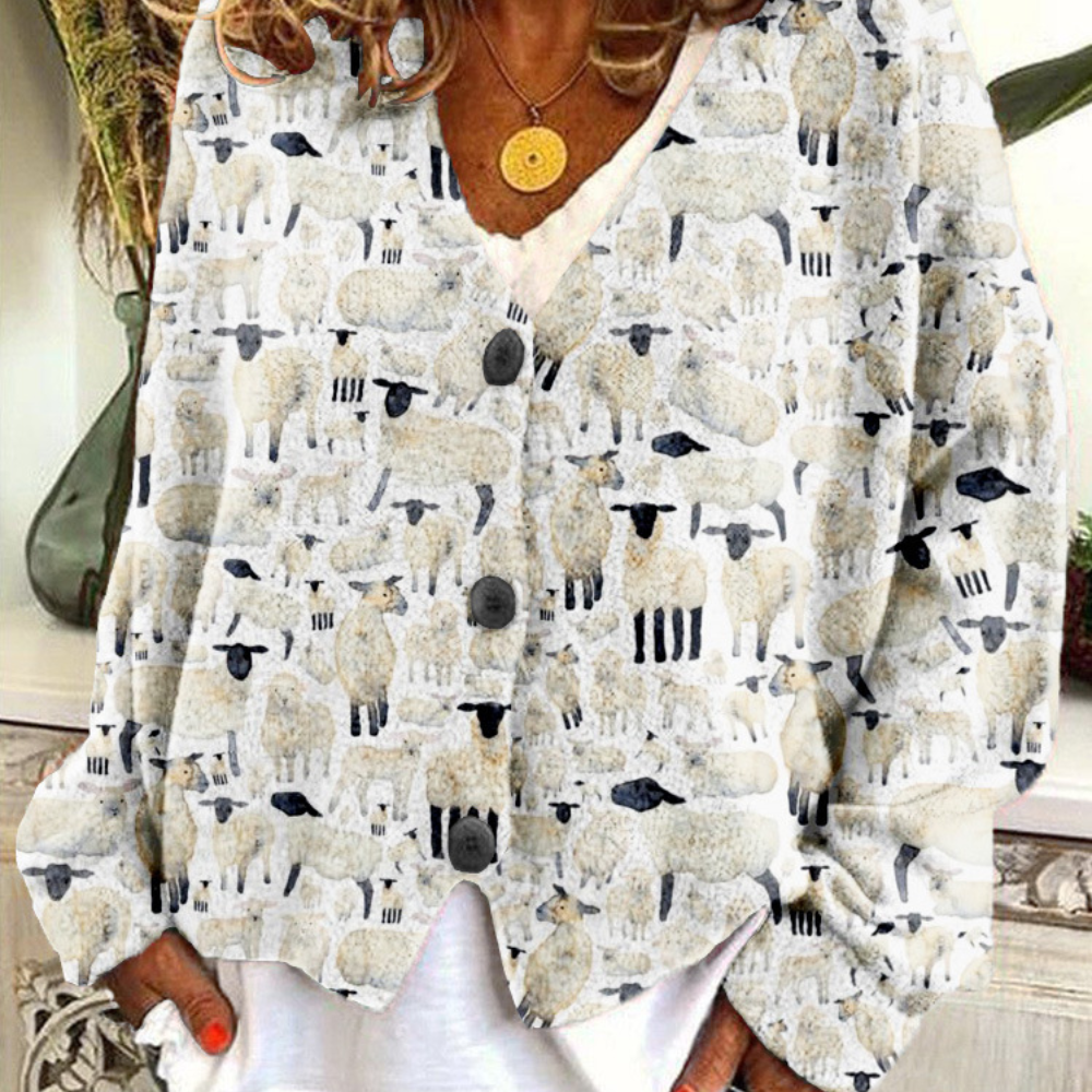 Dames Vintage Sweater met Fåremønster en V-hals 4