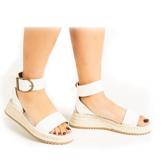 Dames Wedge Sandalen met Enkelbandje Wit 0