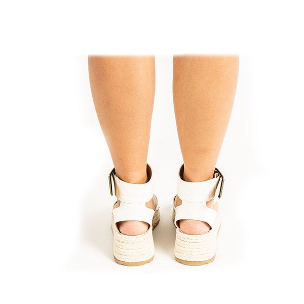 Dames Wedge Sandalen met Enkelbandje Wit 2