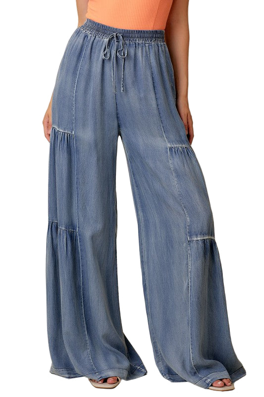 Dames Wijde Broek Met Rimpels Van Gewassen Denim 1