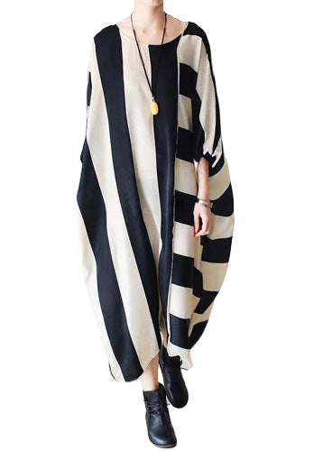 Dames Wijde Jurk Gestreept voor Herfst 0