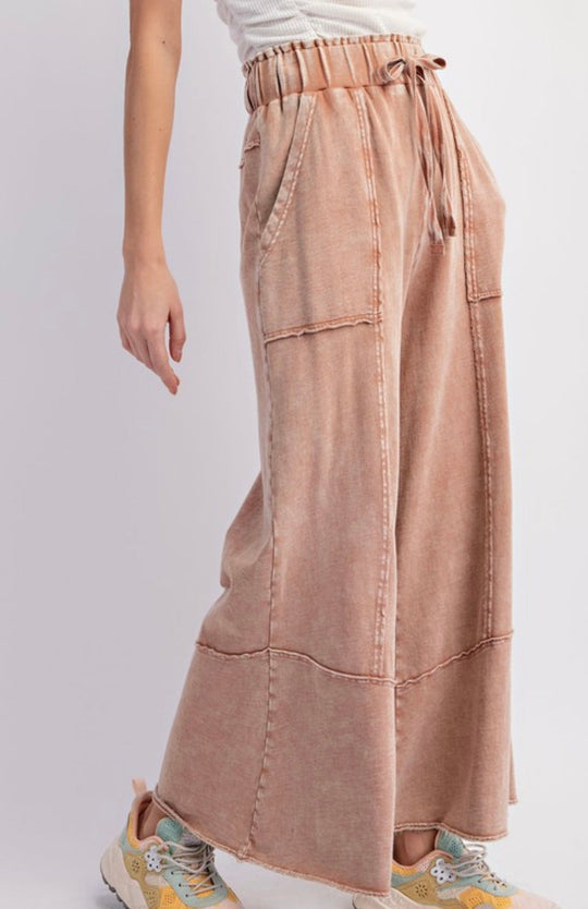 Dames Wijde Pantalon van Terry Knit in Mineral Wash 1