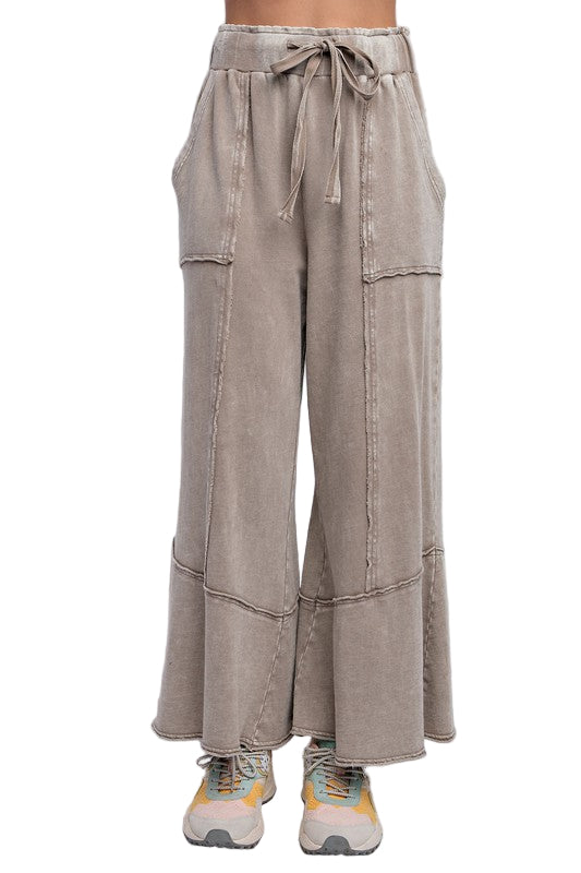 Dames Wijde Pantalon van Terry Knit in Mineral Washed Stijl 0