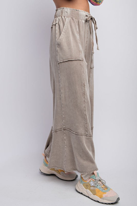 Dames Wijde Pantalon van Terry Knit in Mineral Washed Stijl 1