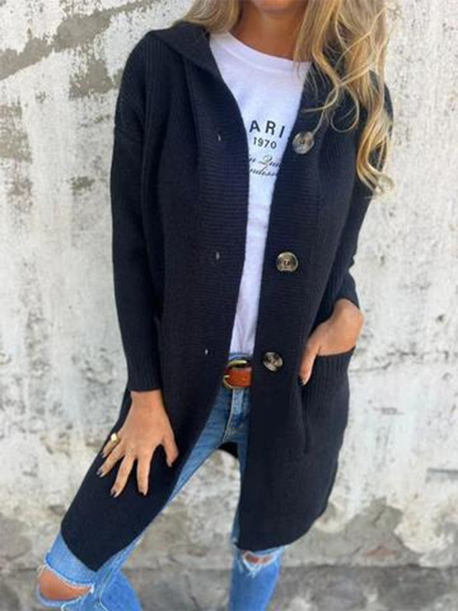 Dames Winterjas Gebreid Met Capuchon en Knoopsluiting 3