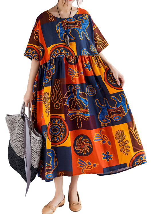 Dames Zomerjurk Met Bloemenprint en O-hals 0