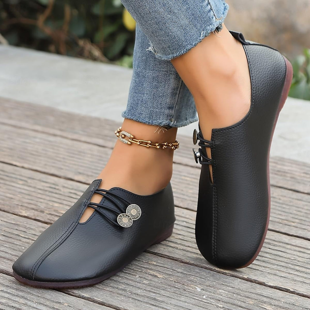 Dames Zwarte Loafers Casual Minimalistisch Lichtgewicht Met Strap 1