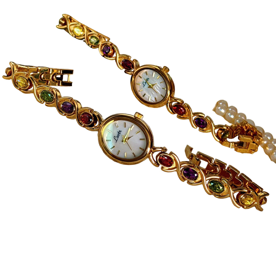 Dameshorloge Ovale Wijzerplaat met Edelsteenaccenten 0