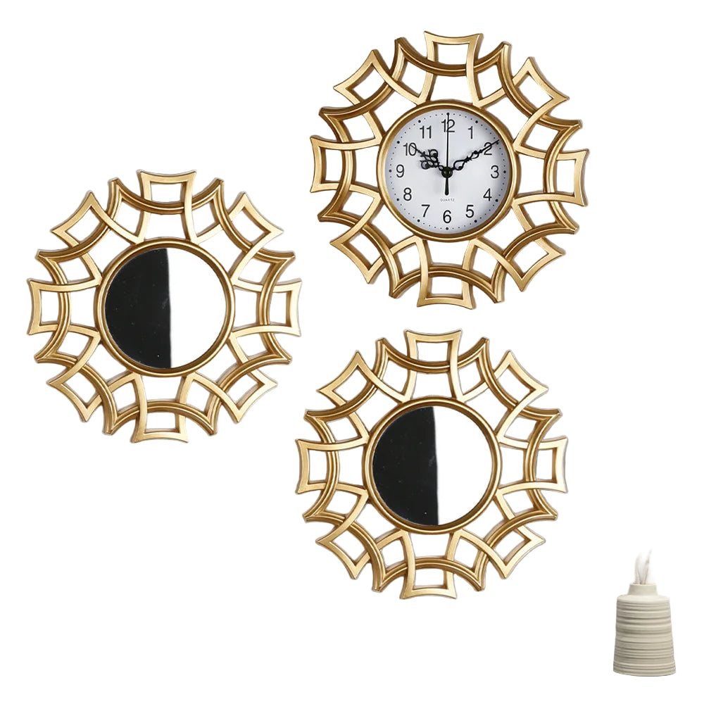 Decoratieve Klok en Spiegel Set voor Wanddecoratie 0