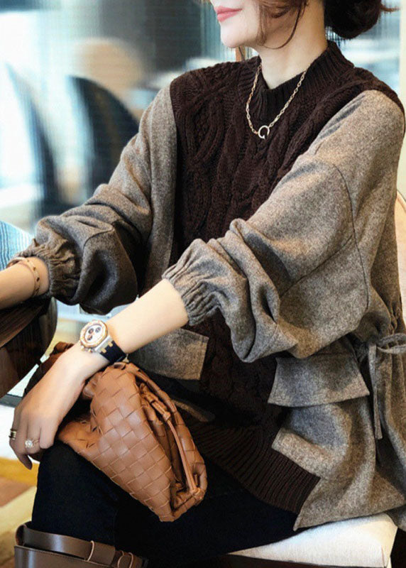 Dikke Gebreide Trui met Patchwork Design voor Dames 1