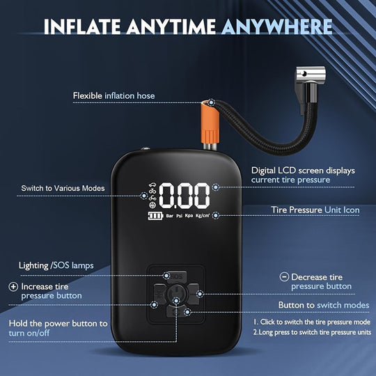 Draagbare Luchtcompressor Digitale Pomp met LED-lamp 2