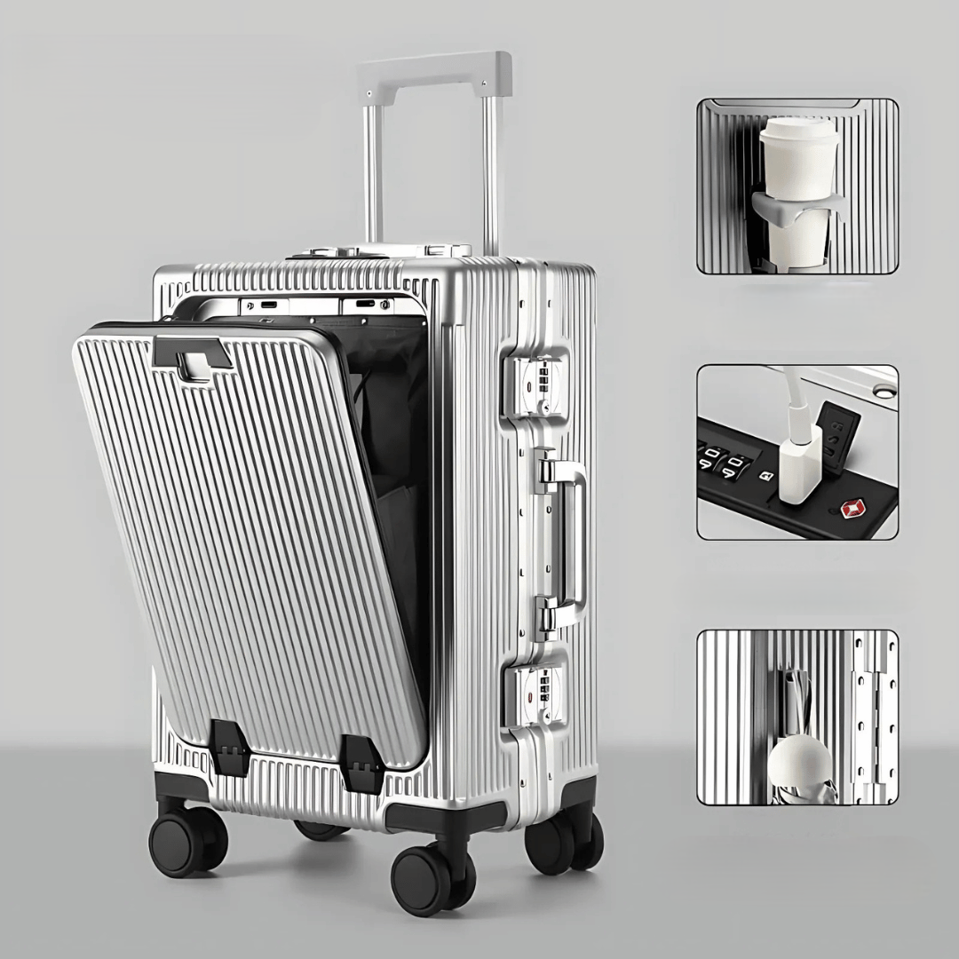 Handbagage Koffer Voor Zakenreizigers Met Aluminium Frame En USB Oplaadpoort 0