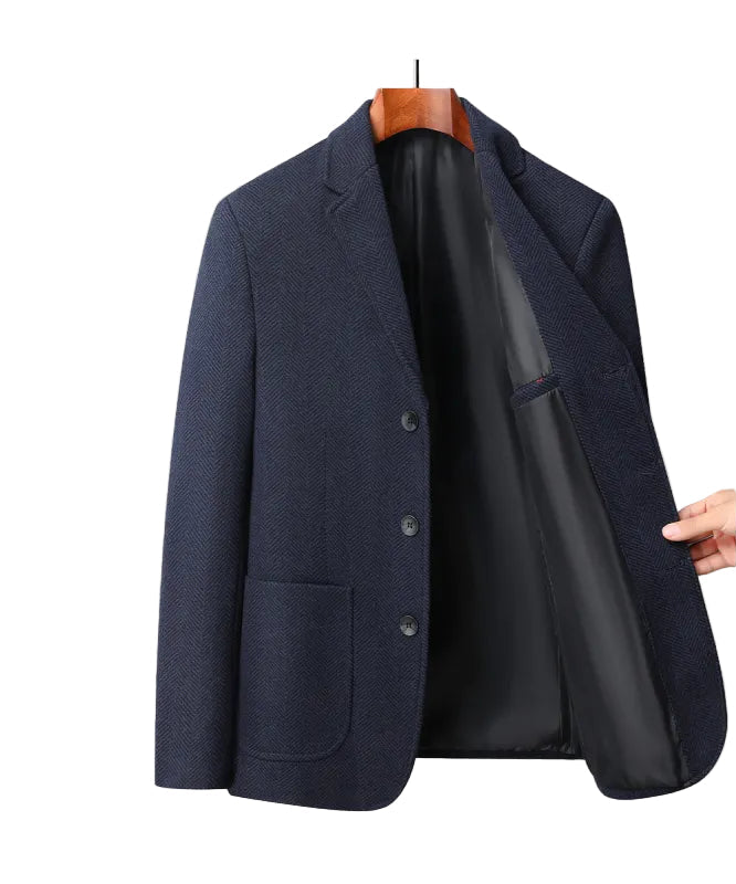 Heren Blazer Wolmix Klassiek Sillbenspatroon Met Gesneden Revers 0
