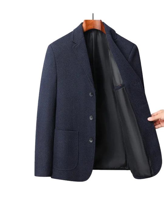 Heren Blazer Wolmix Klassiek Sillbenspatroon Met Gesneden Revers 0