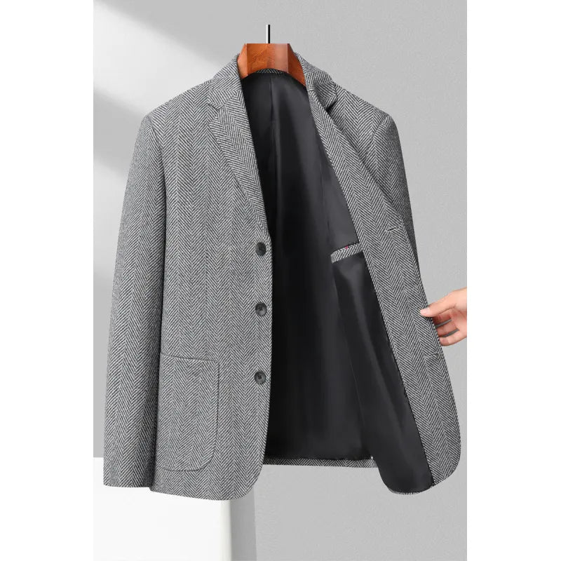 Heren Blazer Wolmix Klassiek Sillbenspatroon Met Gesneden Revers 1