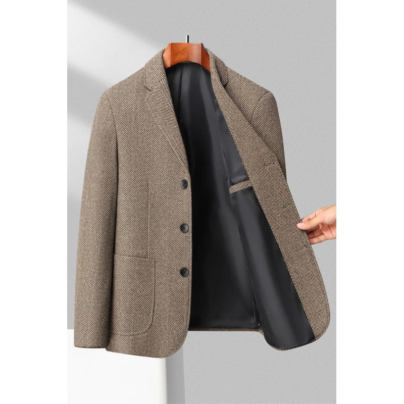Heren Blazer Wolmix Klassiek Sillbenspatroon Met Gesneden Revers 2