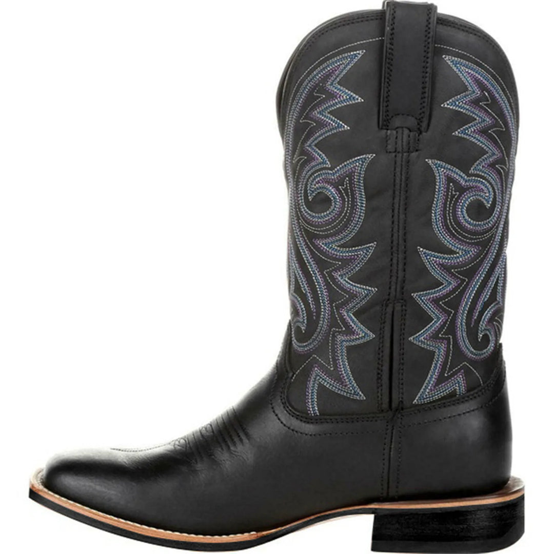 Heren Boots Retro Geborduurd Denim Slip-On Met Vierkante Neus 2