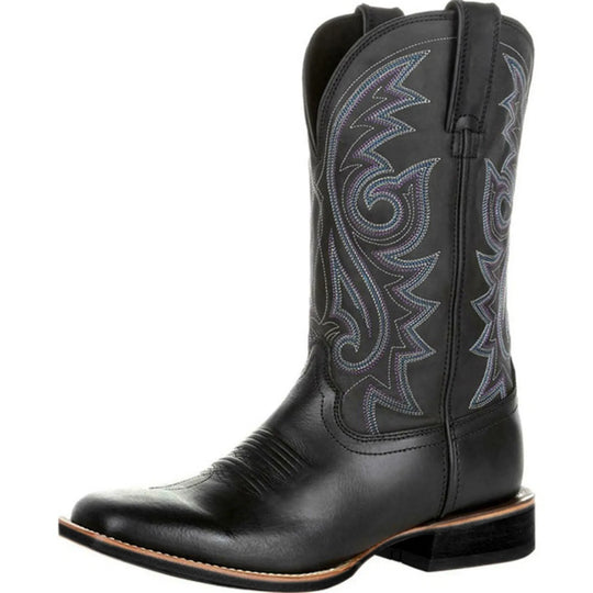 Heren Boots Retro Geborduurd Denim Slip-On Met Vierkante Neus 6