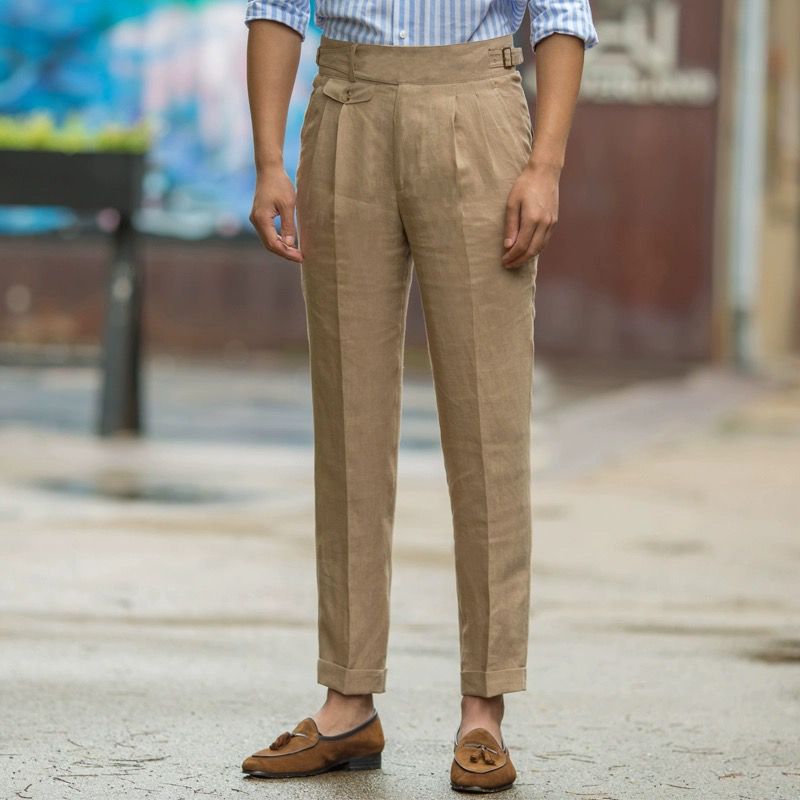 Heren Broeken Slim Fit Hoge Taille Linnen Mix 1