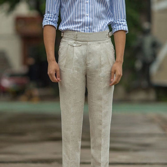 Heren Broeken Slim Fit Hoge Taille Linnen Mix 3