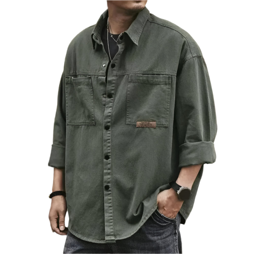 Heren Button-Up Shirt Vintage Stijl Katoenmix 0