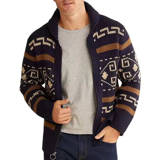 Heren Cardigan Gebreid Met Rits En Patroon Voor Casual En Semi-Casual Gelegenheden 0